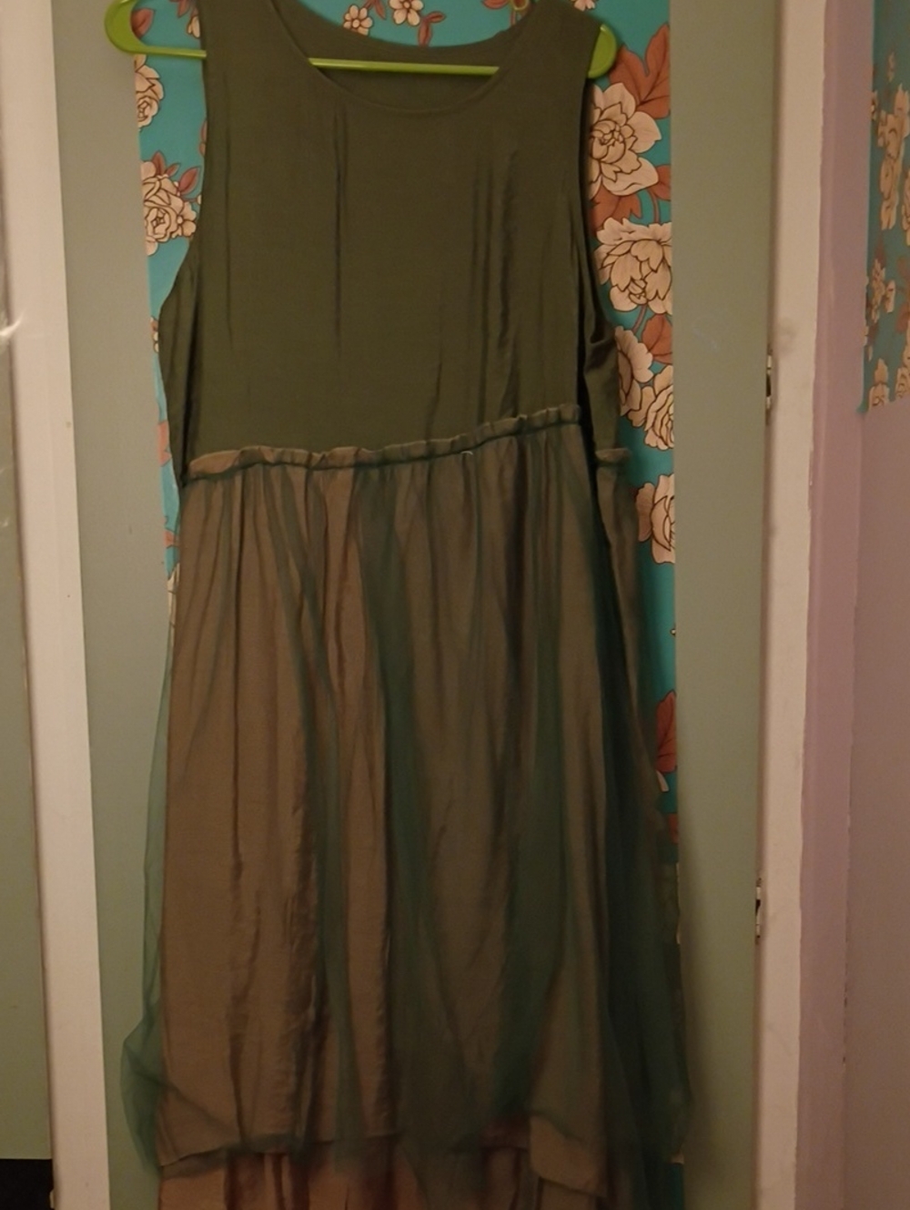 Custom Made Slow Fashion Sleeveless Green Layered Tulle Dress - Picture 6 of 6